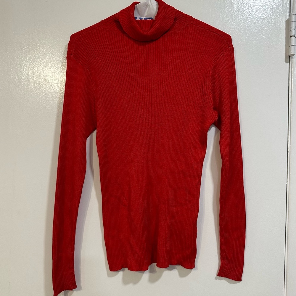 100% Silk Red Long Sleeve Turtle Neck
